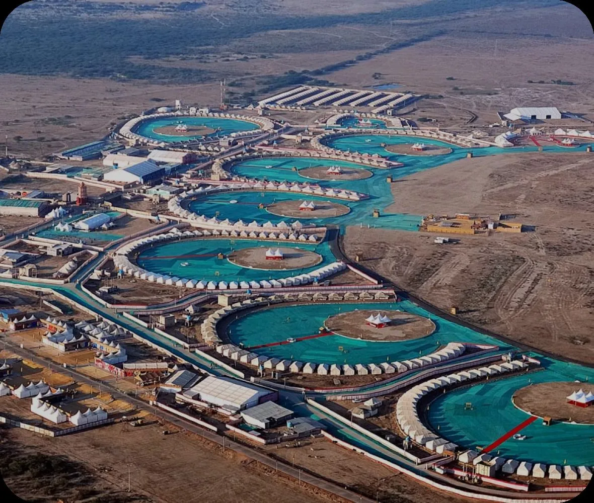 Aerial view of Dhordo Tent City accommodation during Rann Utsav